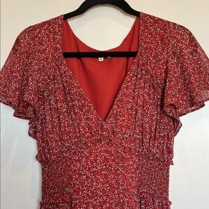 Max Studio Red V-Neck Flutter Sleeve Dress